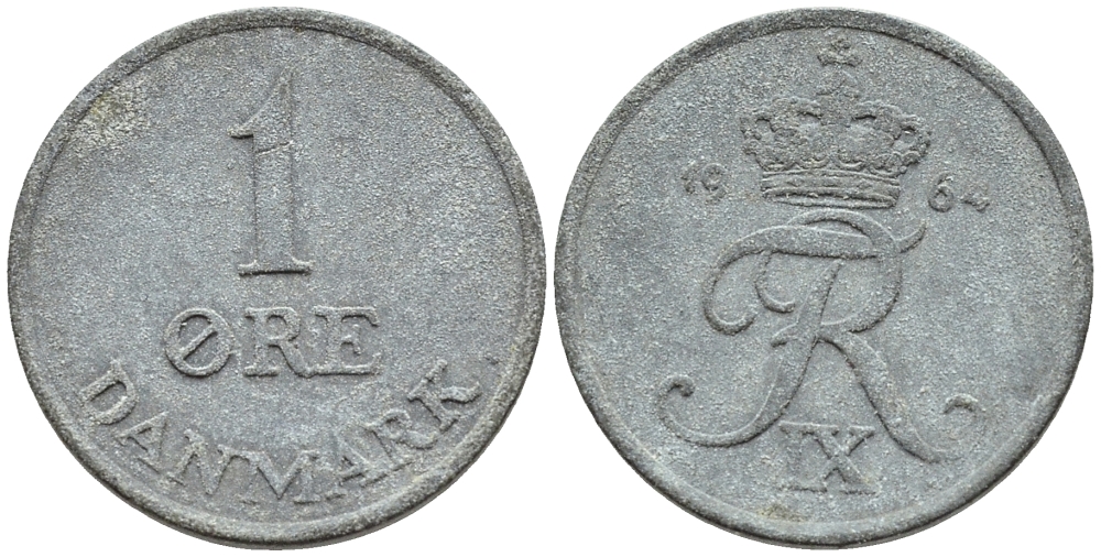 ДАНИЯ 1 ЭРЕ 1964 С; S, ФРЕДЕРИК IX (1947-1972) KM 839.2 цинк 46-1147