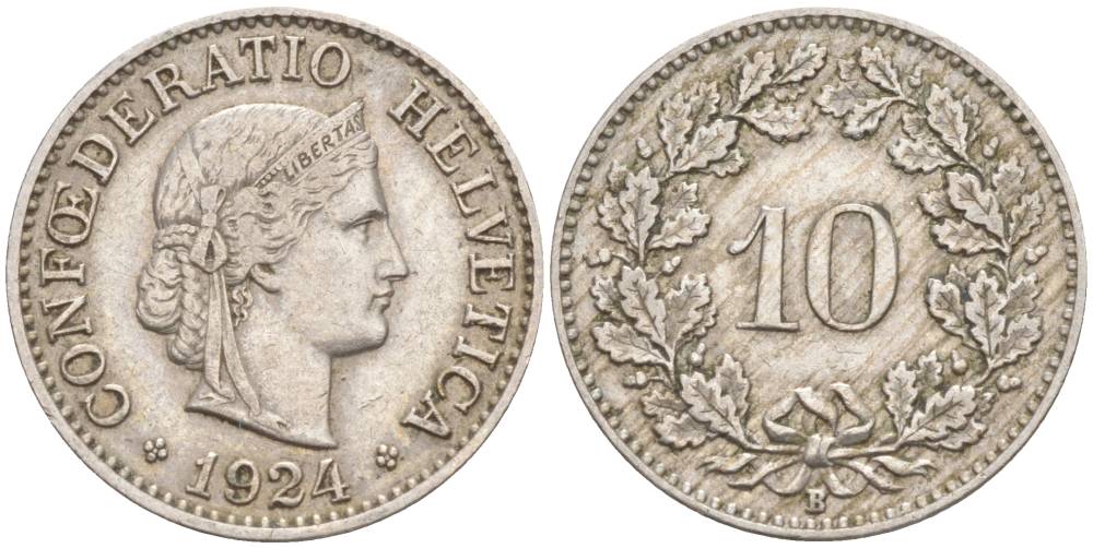 Швейцария 10 раппенов 1924 В KM 27 медно-никель 3309-366