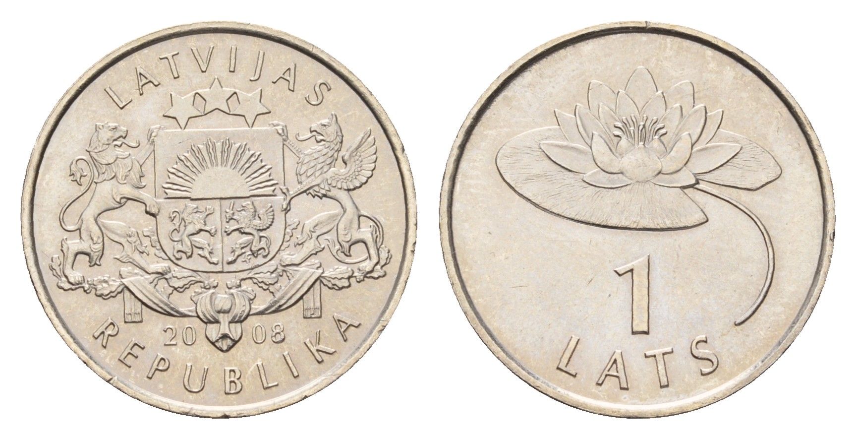 Латвия 1 лат 2008 Лилия KM 92 медно-никель UNC 4679-342