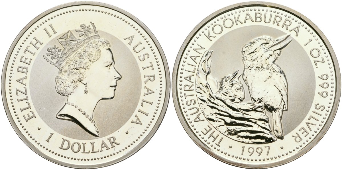 Австралия 1 доллар 1997 кукабарра KM 318 серебро UNC 11-317-23