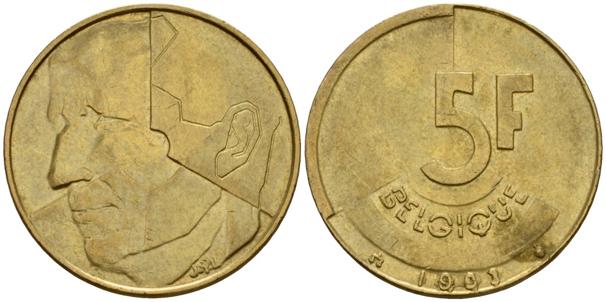 Бельгия 5 франков 1993 Belgique, Бодуэн I (1951-1993) KM 163 алюминиевая бронза 4601-216