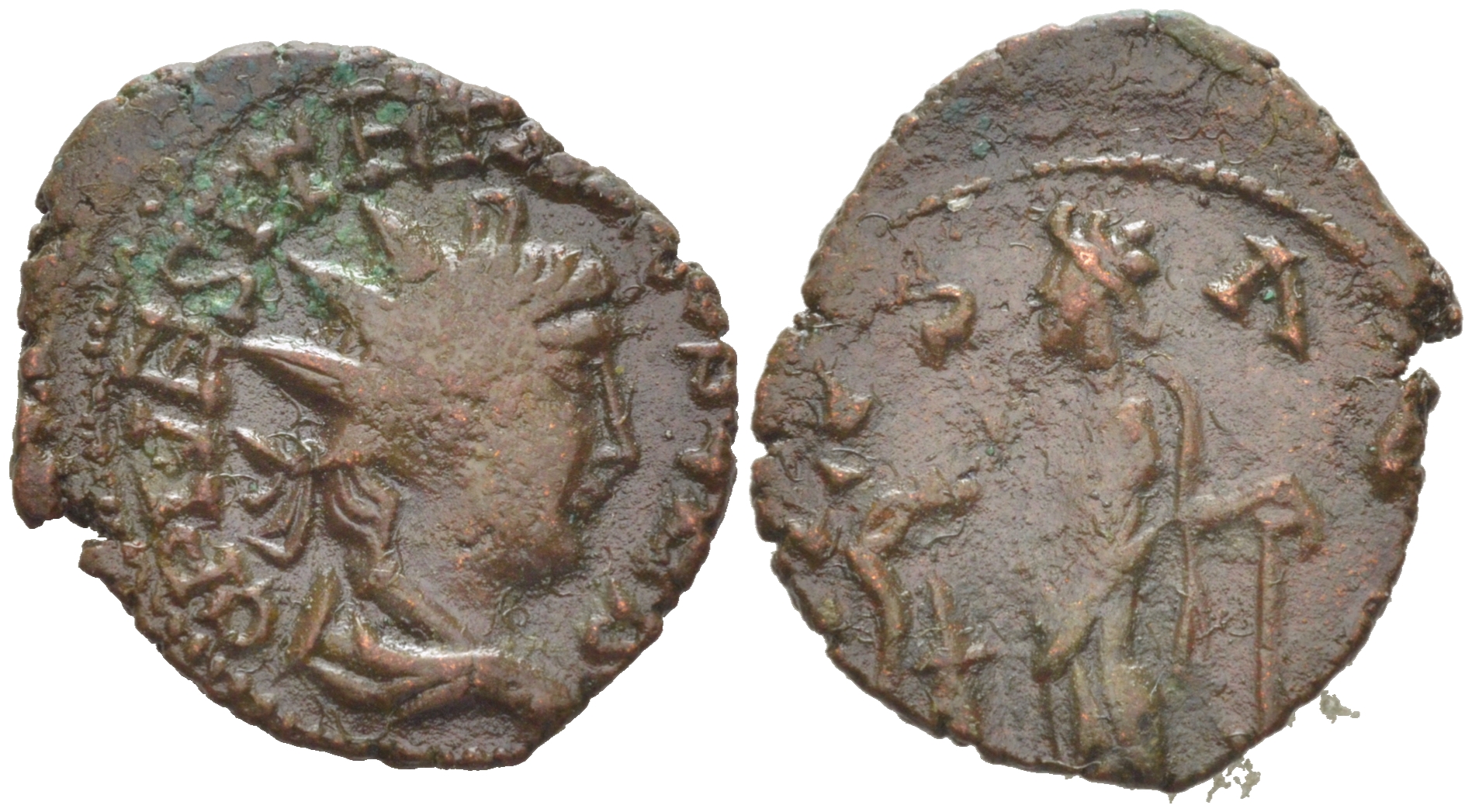 Римская Империя, императоры в Галлии антониниан 273 - 274 Тетрик II, C PIV ESV TETRICVS CAES, бюст цезаря / SALVS AVG, Салюта, персонификация Здоровья, Августа Треверов RIC 267 биллон 1073-24-62