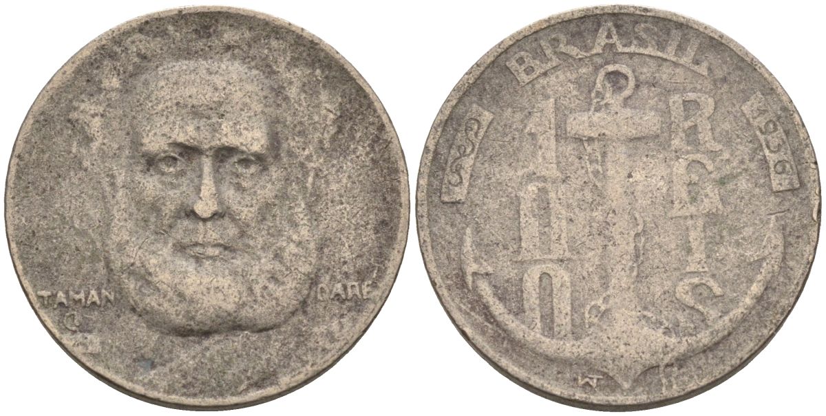 Бразилия 100 рейс 1936 Маркиз Тамандаре KM 536 медно-никель 4115-523