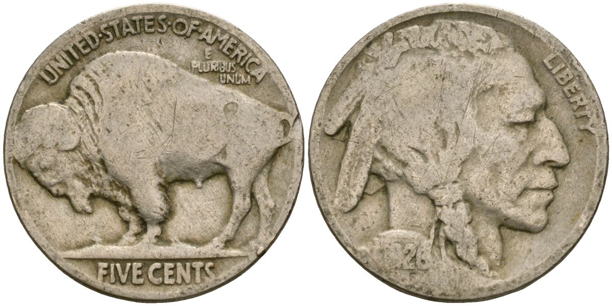 США 5 центов 1926 индеец, бизон KM 134 медно-никель 4135-437