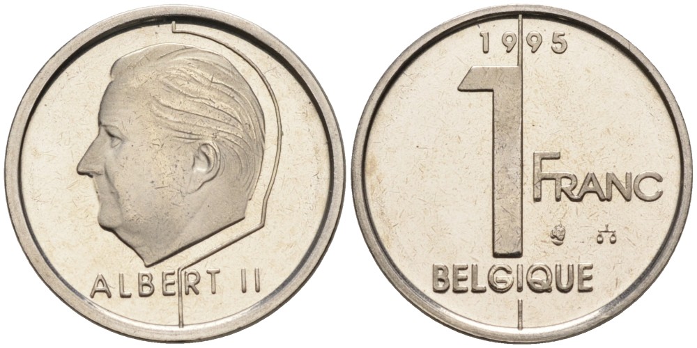 Бельгия 1 франк 1995 Belgique KM 187 железо плакированное никелем UNC 192-512