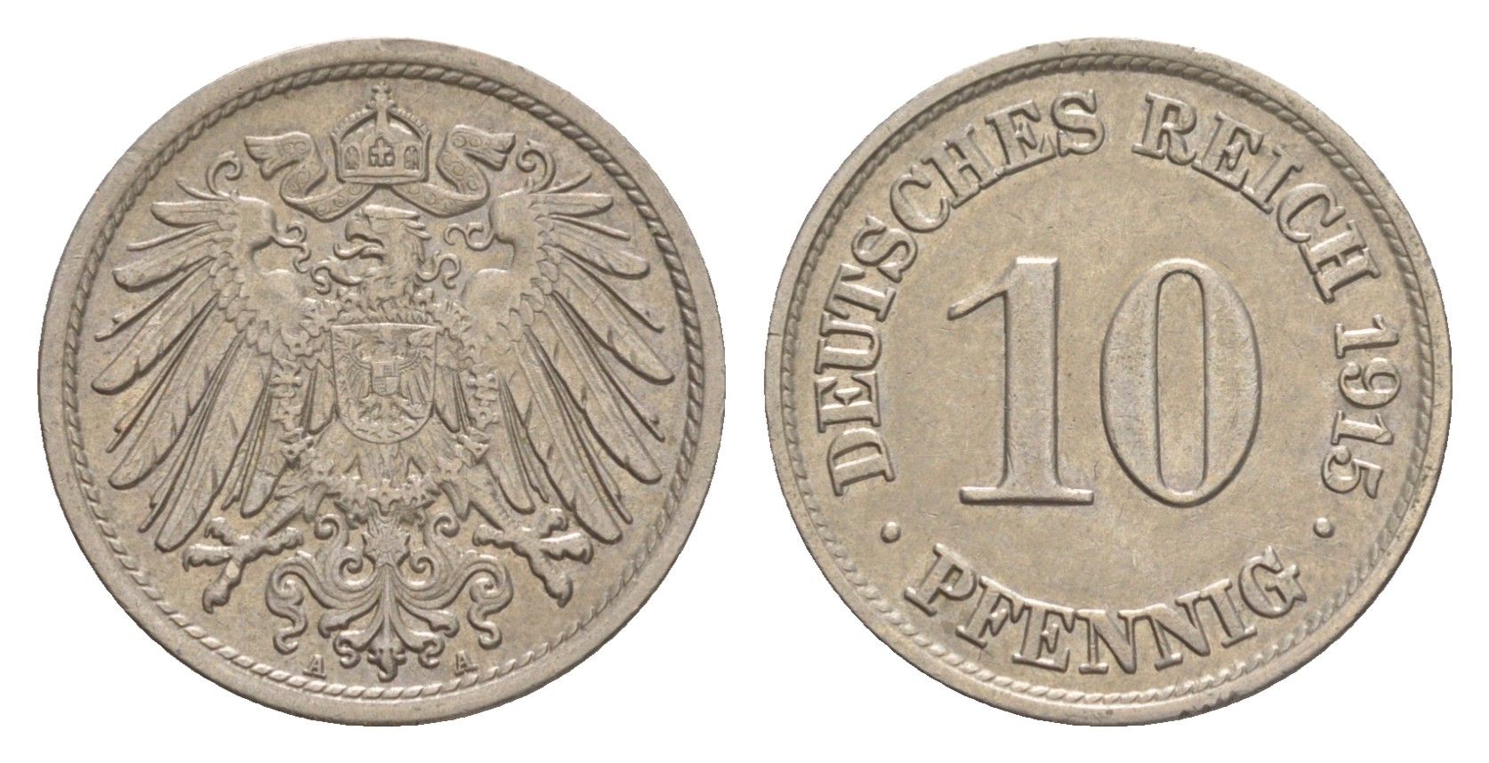 Германия 10 пфеннигов 1915 A, Вильгельм II (1888-1918) KM 12, J. 13 медно-никель 4640-336