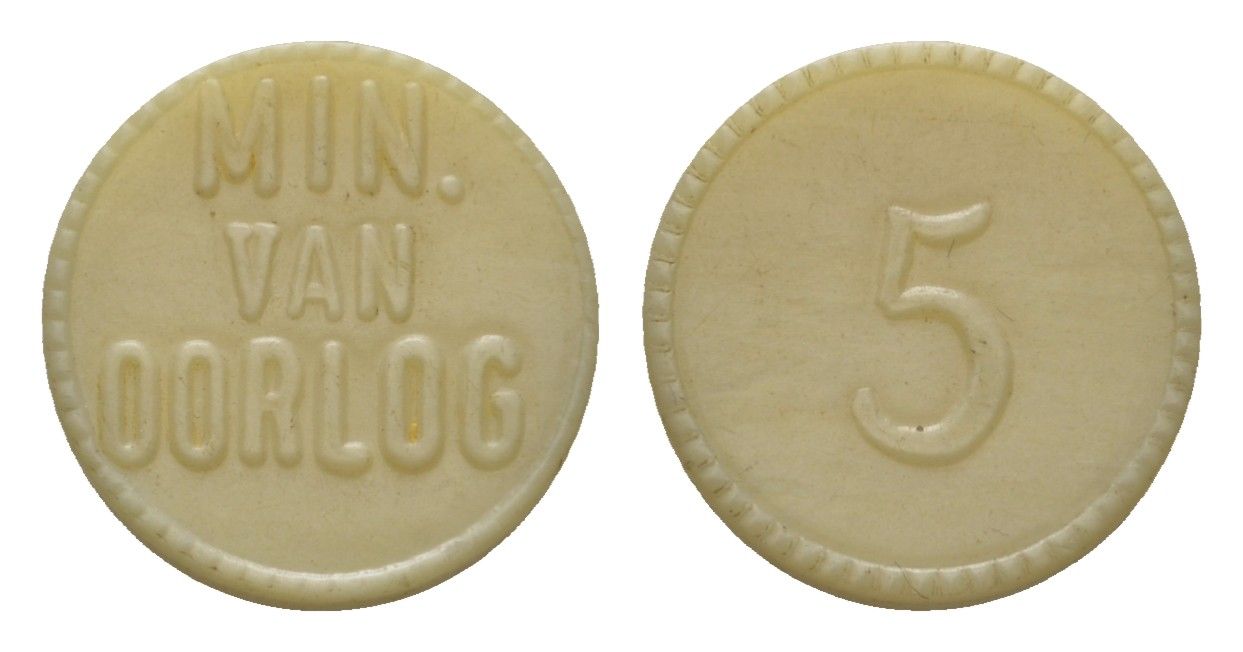 Нидерланды, Министерство войны (Ministerie van Oorlog) военный жетон на флягу - 5 центов ND (1946-1953) Kooij KB292A.2 пластик 3896-1023