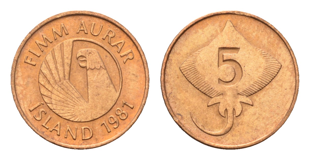 Исландия 5 эйре 1981 год-тип KM 24 бронза UNC M83-07