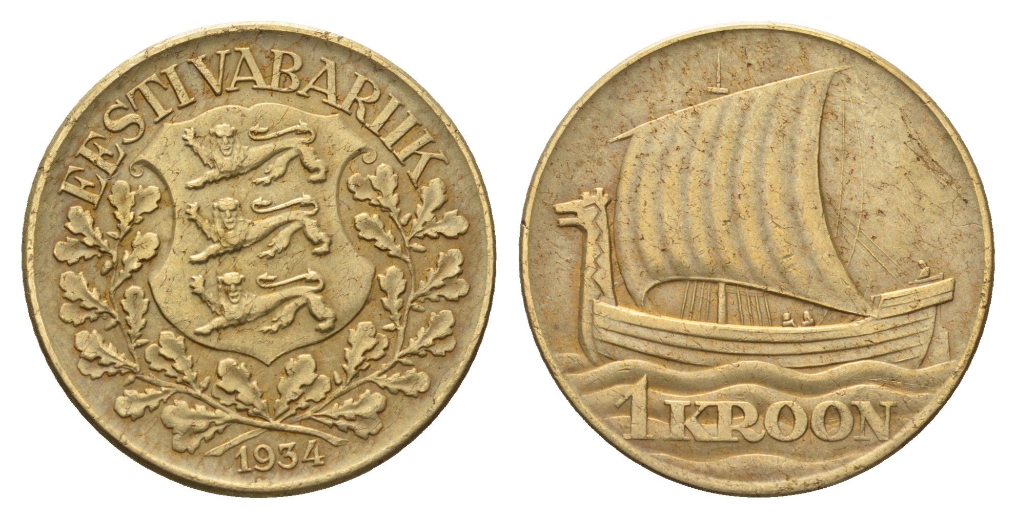 Эстония 1 крона 1934 год-тип KM 16 алюминиевая бронза 4364-2134