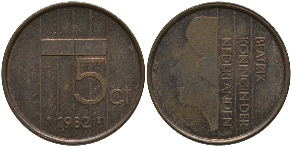 Нидерланды 5 центов 1982 Беатрикс (1980-2013) KM 202 бронза 181-715