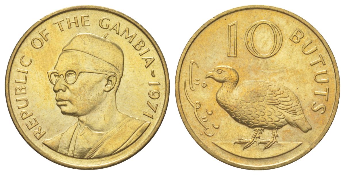 Гамбия 10 бутутов 1971 KM 10 никель латунь UNC 4616-525