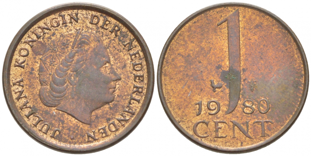 Нидерланды 1 цент 1980 Юлиана (1949-1980) KM 180 бронза 3457-1051