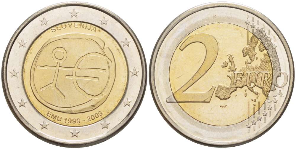 Словения 2 евро 2009 10 лет монетарной политики ЕС (EMU) и введения евро KM 82 биметалл UNC 4517-734