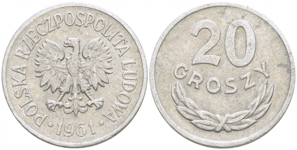 Польша 20 грошей 1961 MW KM А47, Parchimowicz 208b алюминий 4532-432
