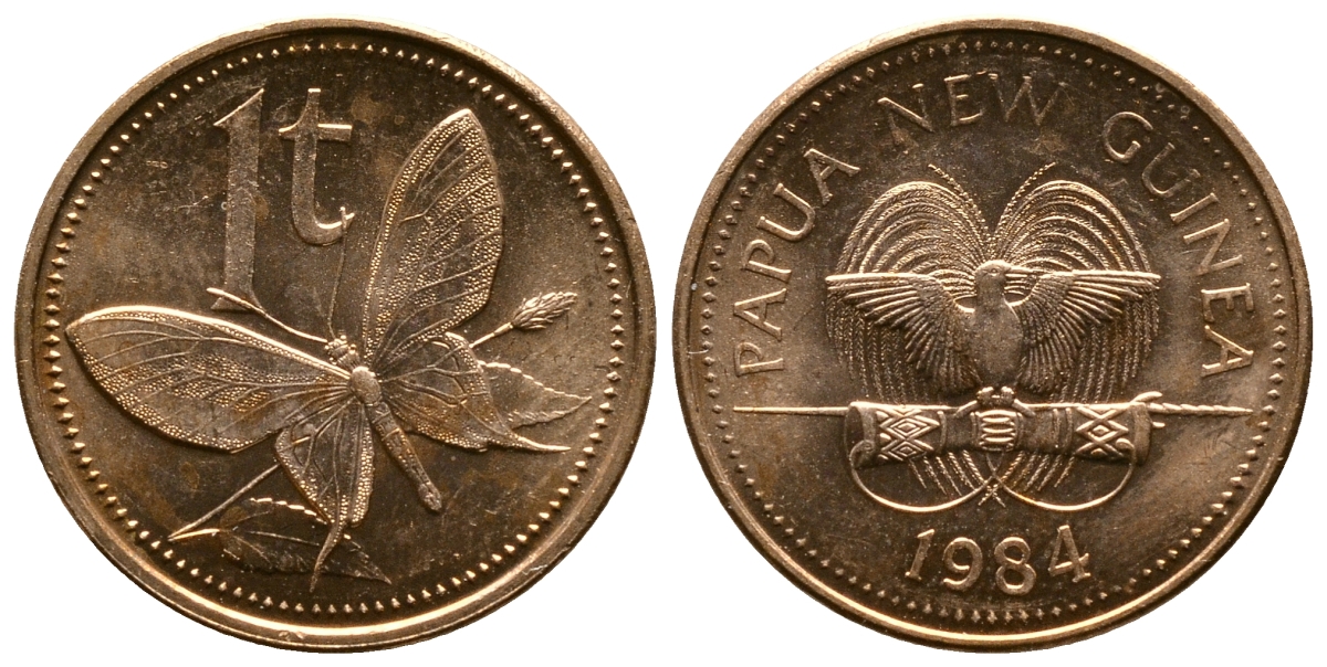 Папуа-Новая Гвинея 1 тойя 1984 бабочка KM 1 бронза UNC 4608-966