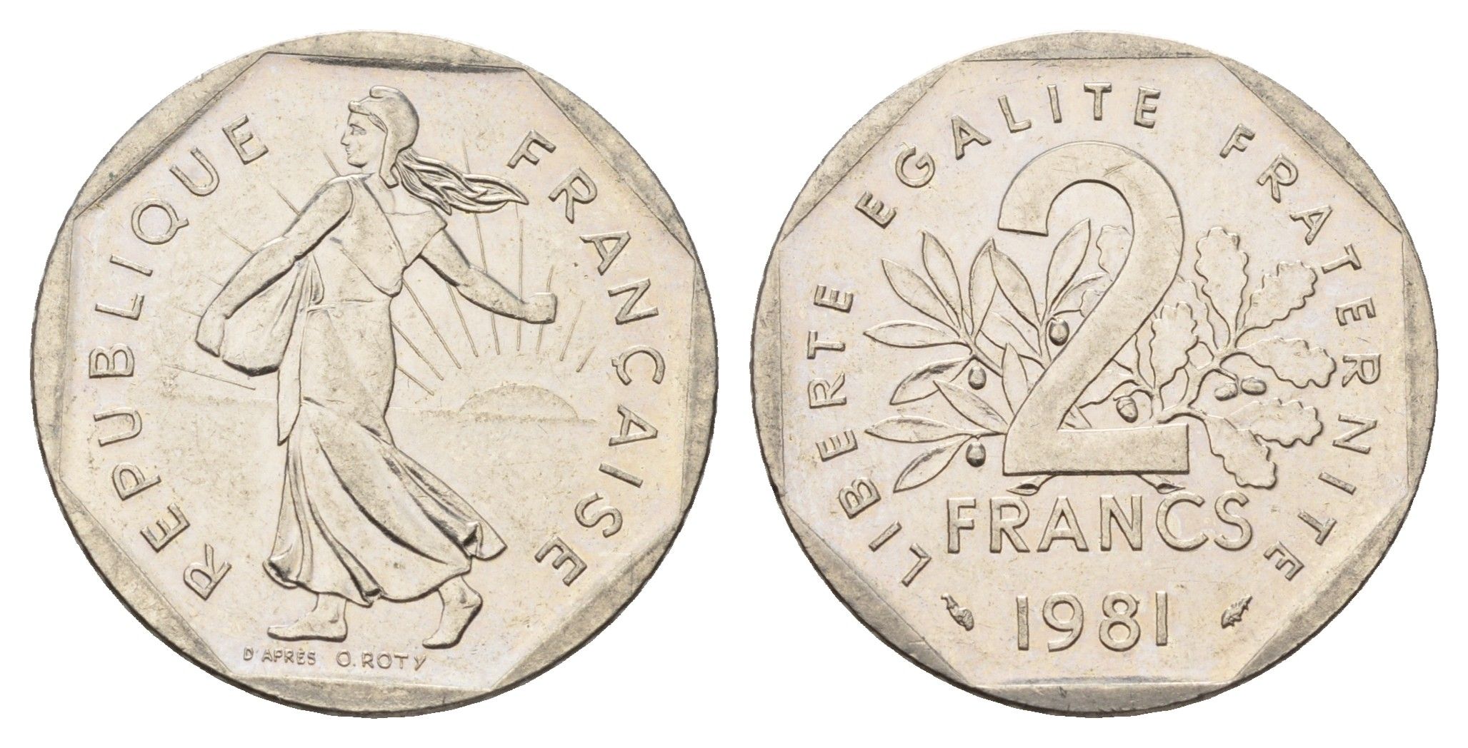 Франция 2 франка 1981 KM 942.1 никель UNC 4118-524