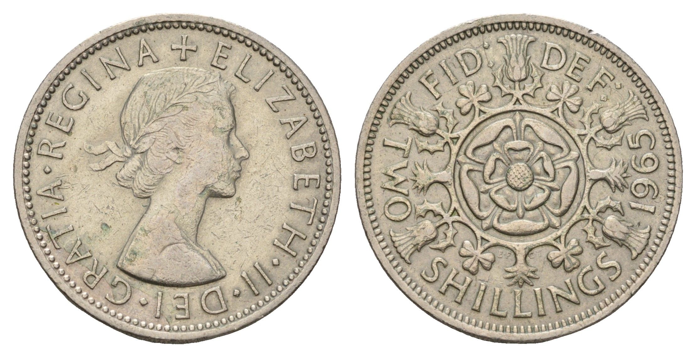 Великобритания 2 шиллинга (флорин) 1965 Елизавета II (1952-2022) KM 906, Spink 4146 медно-никель 4183-536