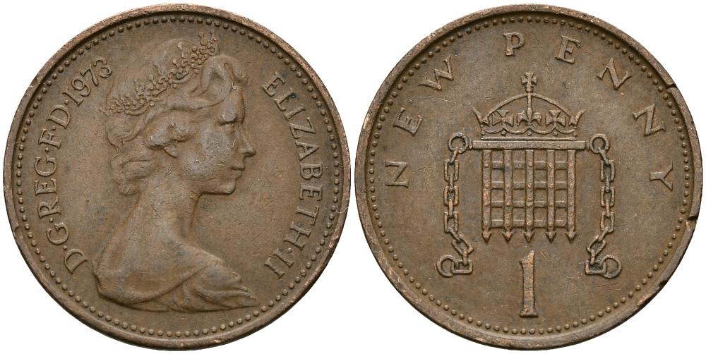 Великобритания 1 пенни 1973 Елизавета II (1952-2022) KM 915, Spink 4237 (B1) бронза 176-614