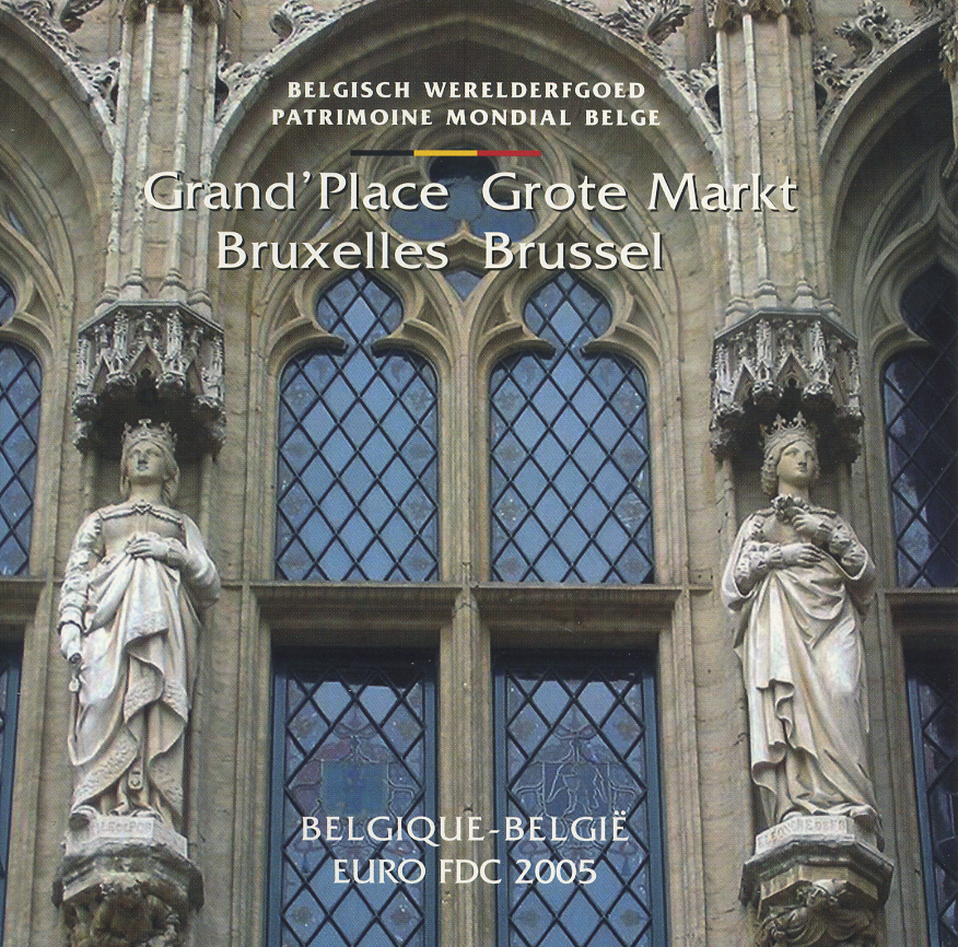 Бельгия евронабор из 8 монет + жетон 2005 Grand Place Grote Markt, Brussel, в оригинальном буклете UNC 1-5-3-9