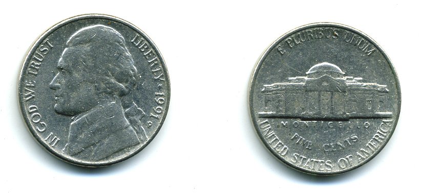 США 5 ЦЕНТОВ 1991 KM А192 медно-никель 46-2235