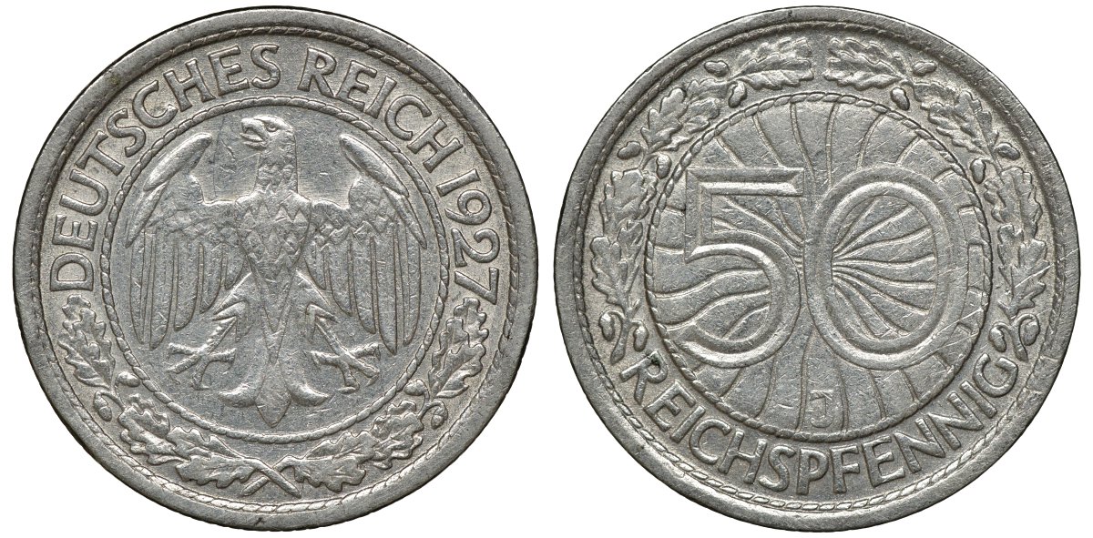 Германия 50 рейхспфеннигов 1927 J KM 49, J. 324 никель 72-1146