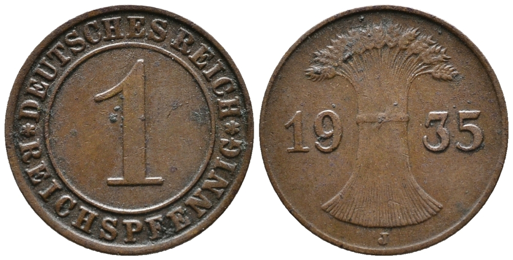 Германия 1 рейхспфенниг 1935 J KM 37, J. 313, Weege 2 бронза 39-1111