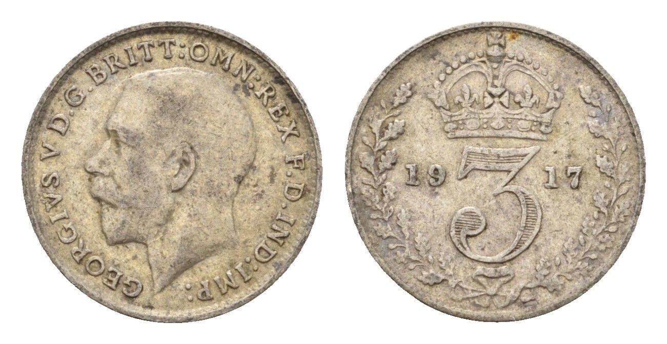 Великобритания 3 пенса 1917 Георг V (1910-1936) KM 813, Spink 4015 серебро 4644-212