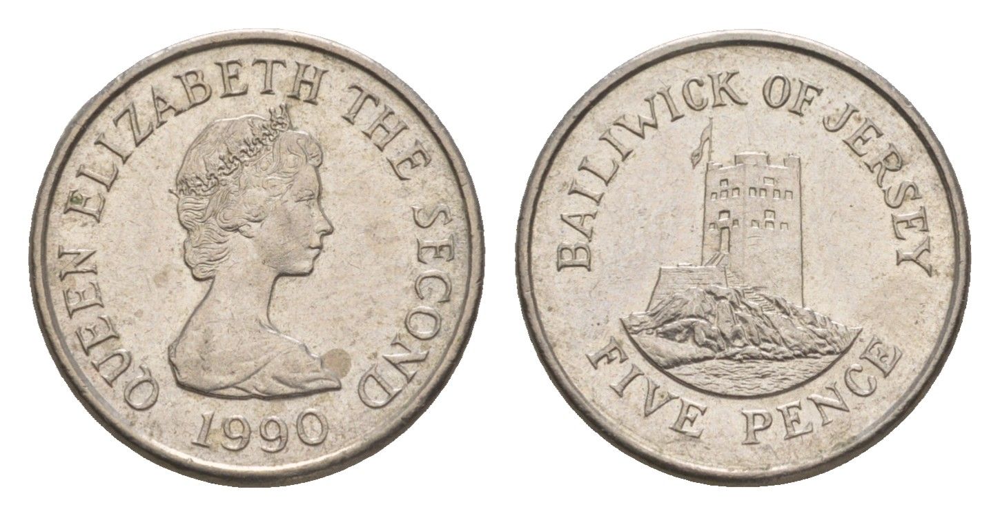 Джерси 5 пенсов 1990 башня Сеймур, Елизавета II (1952-2022) KM 56.2 медно-никель aUNC 4659-619