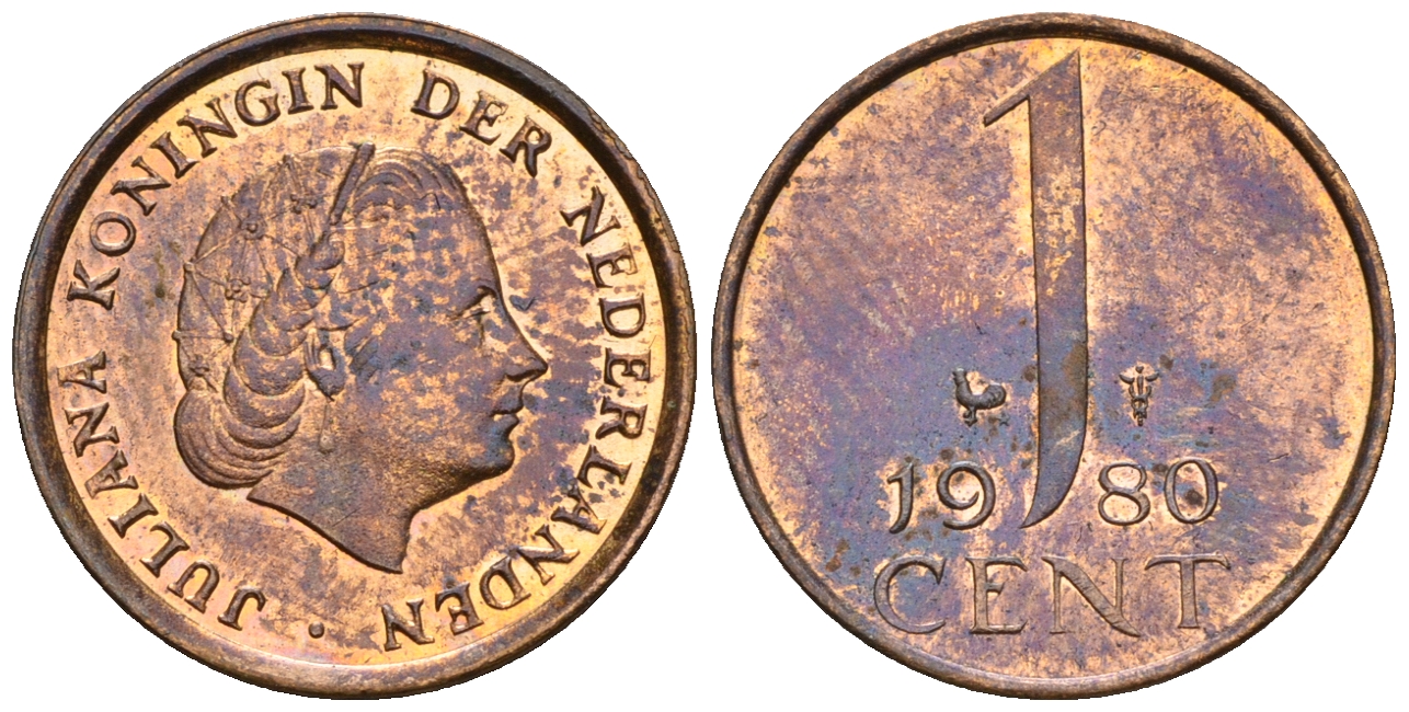 Нидерланды 1 цент 1980 Юлиана (1949-1980) KM 180 бронза UNC 220-515