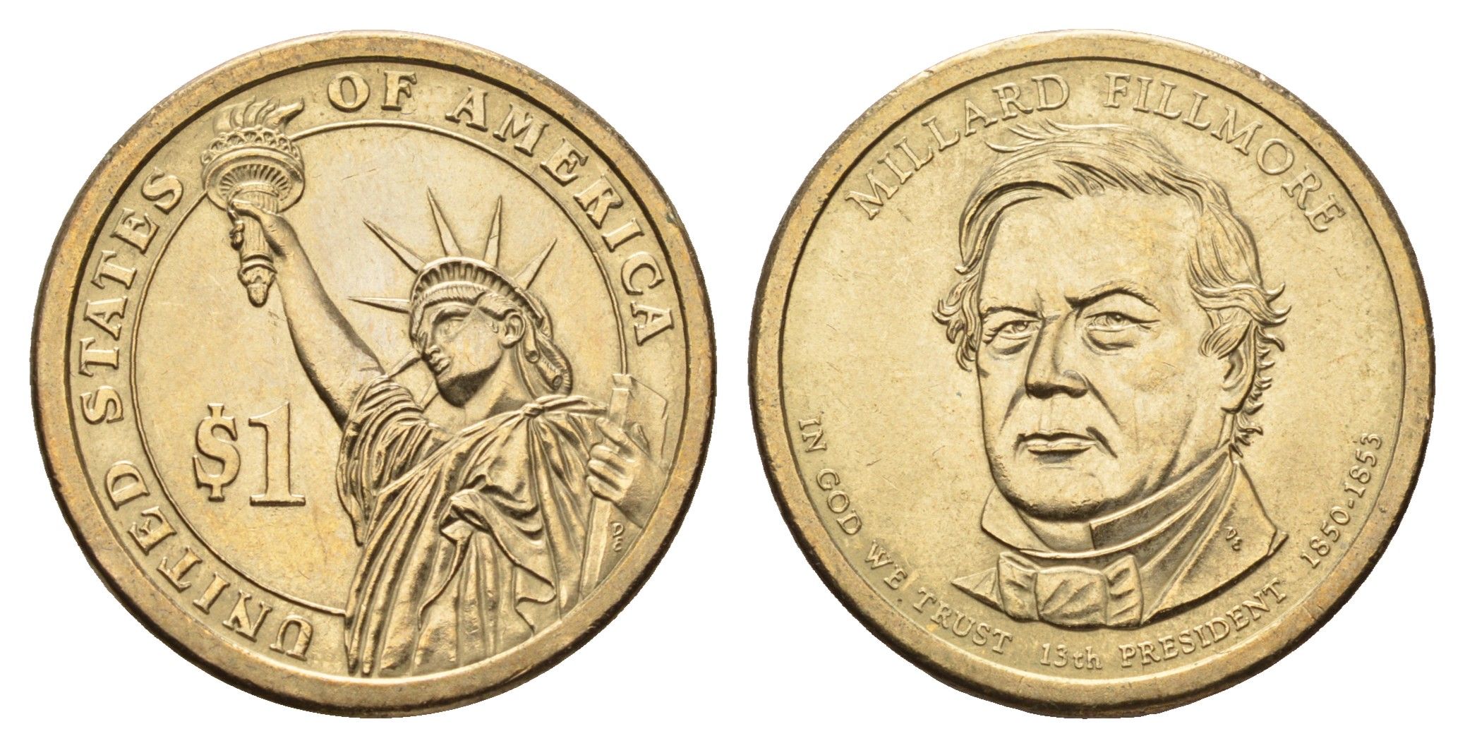 США 1 доллар 2010 Президент США - Миллард Филлмор (1850-1853) KM 475 медь с марганцево-латунным покрытием UNC 98-127