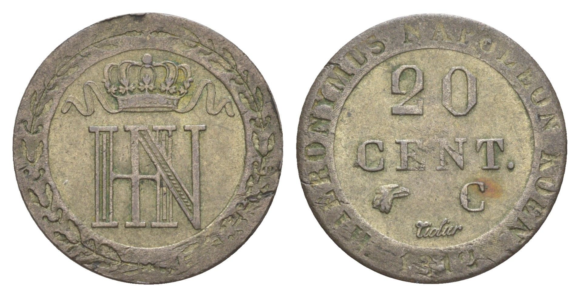 Вестфалия 20 сантимов 1812 C, Жером Бонапарт (1807-1813), из коллекции Ричарда Б. Смита Smith 300, KM 97, ASK 37 серебро 1525-1125