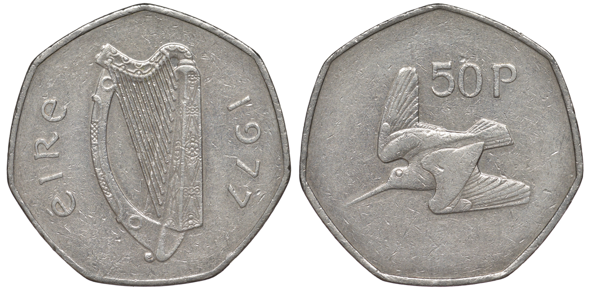 Ирландия 50 пенсов 1977 Вальдшнеп KM 24 медно-никель 4526-231