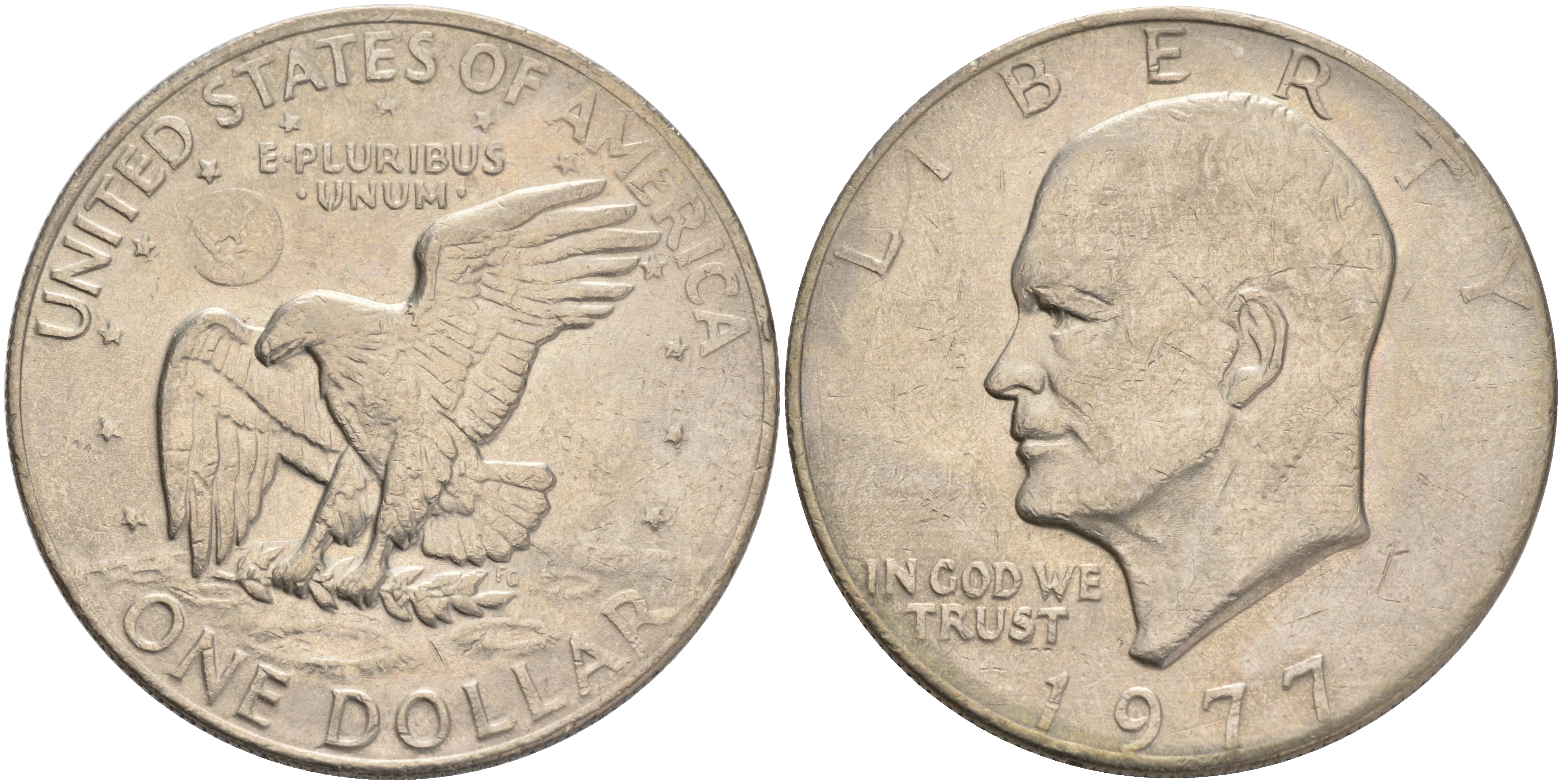 США 1 доллар 1977 Президент Эйзенхауэр, лунный орел KM А203 медь плакированная медно-никелем 4558-115