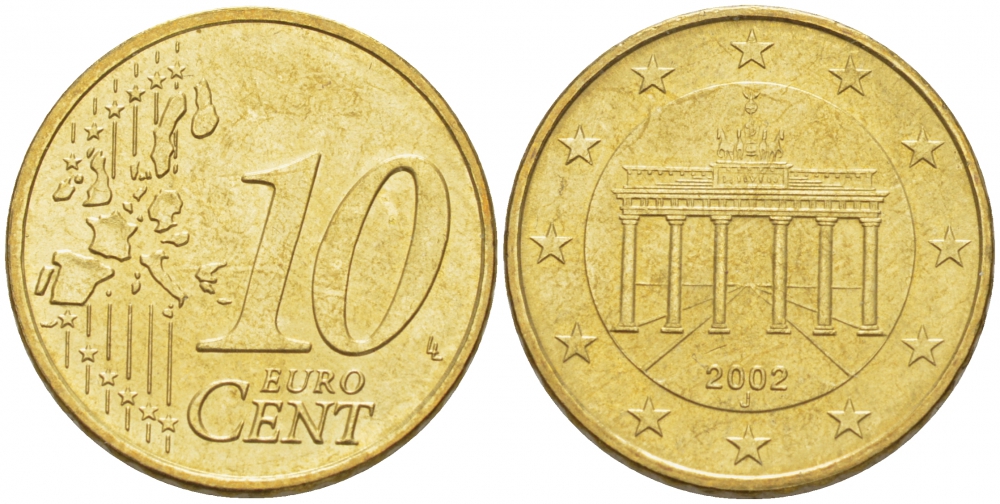 ФРГ 10 ЕВРОЦЕНТОВ 2002 J KM 210 латунь 86-164