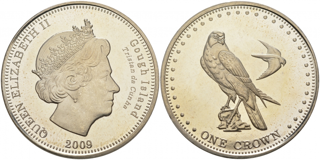 Остров Гоф (Тристан-да-Кунья) 1 крона 2009 сапсан KM 8 g медно-никель UNC M12-17