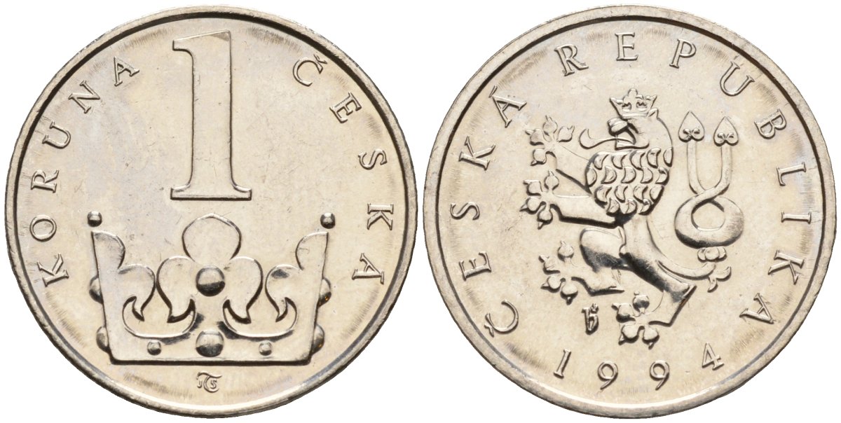 Чехия 1 крона 1994 KM 7 сталь плакированная никелем 4152-929