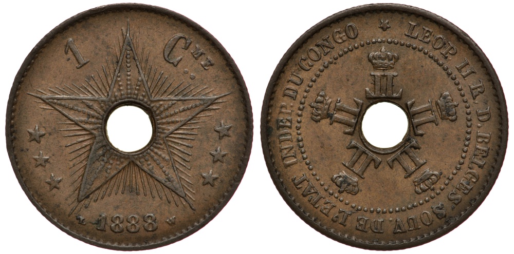 Бельгийское Конго 1 сантим 1888 KM 1 медь 3896-1014