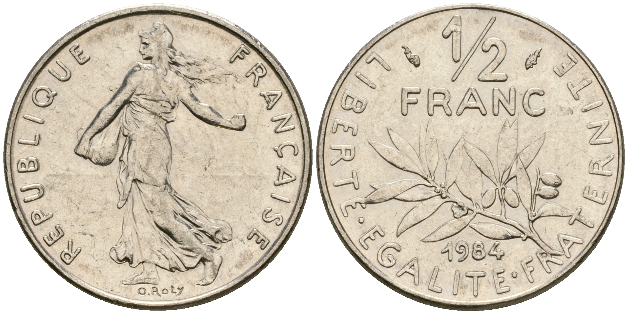 Франция 1/2 франка 1984 сеятель KM 931.1 никель 25-1045