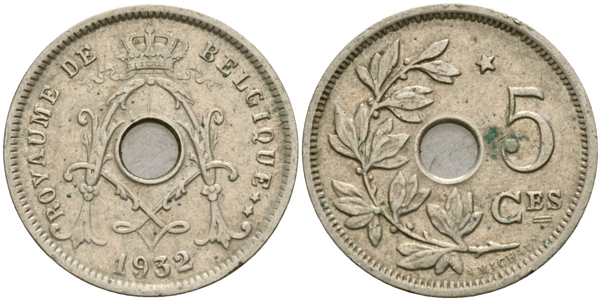 Бельгия 5 сантимов 1932 Belgique KM 66 медно-никель 4136-513