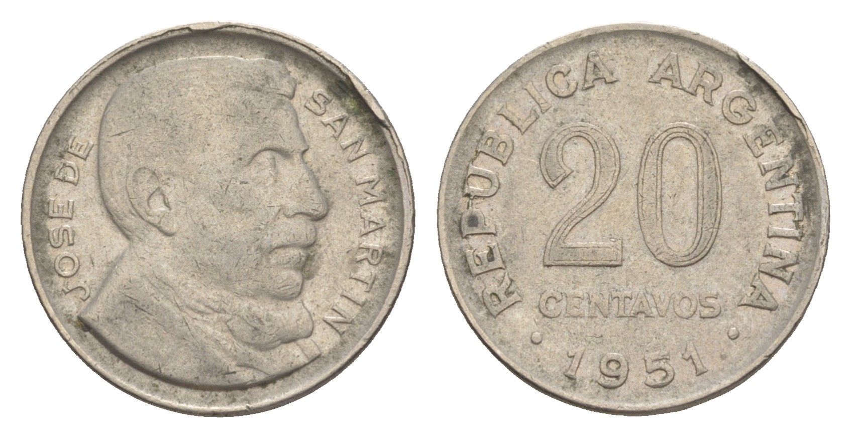 Аргентина 20 сентаво 1951 KM 48 медно-никель 4617-928