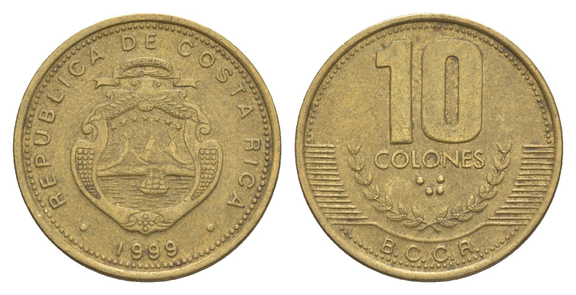 Коста-Рика 10 колонов 1999 KM 228a.1 алюминиевая бронза 4635-1257