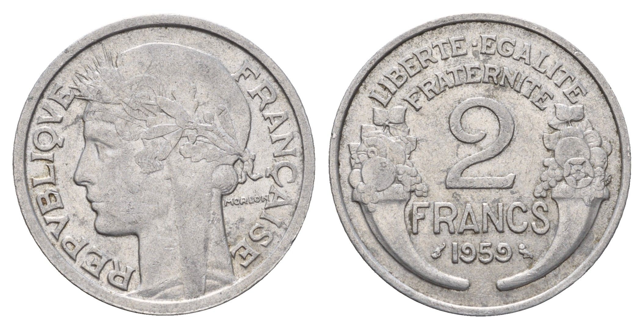 Франция 2 франка 1959 KM 886a.1, Le Franc 269.19 алюминий 4118-512