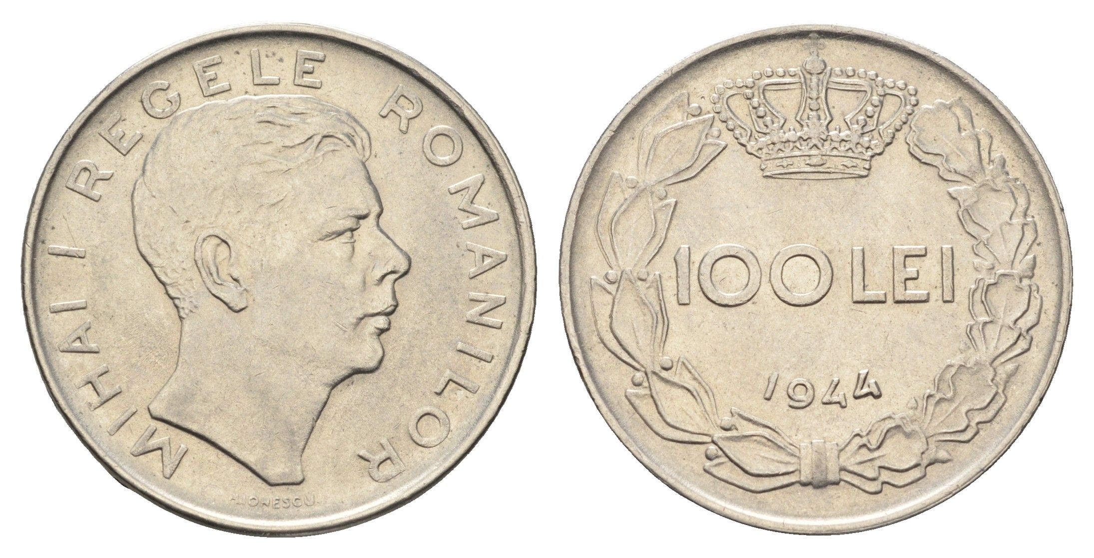 Румыния 100 леев 1944 Михай I (1940-1947) KM 64 сталь плакировнная никелем UNC 4662-244