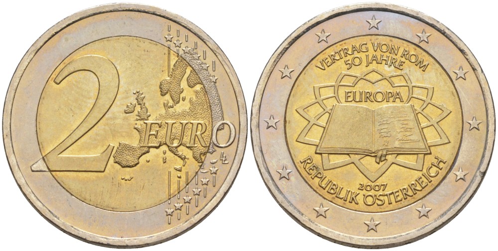 Австрия 2 евро 2007 50 лет Римскому договору KM 3150 биметалл UNC 4185-141