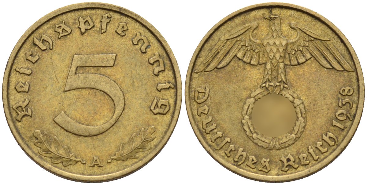 Германия 5 рейхспфеннигов 1938 A KM 91, J. 363 алюминиевая бронза 4151-812