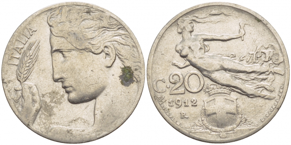 Италия 20 чентезимо 1912 R, Виктор Эммануил III (1900-1946) KM 44 никель 4548-125