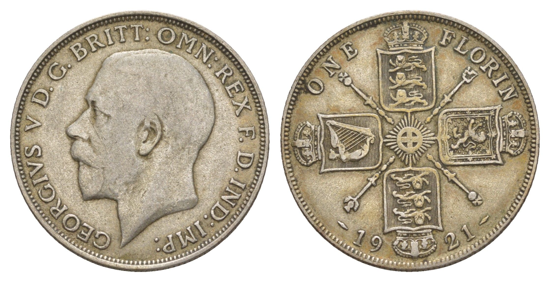 Великобритания 1 флорин = 2 шиллинга 1921 Георг V (1910-1936) KM 817a, Spink 4022 серебро 4657-634