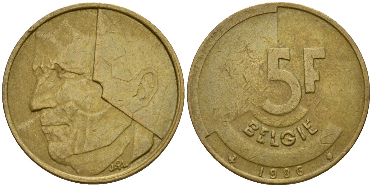 Бельгия 5 франков 1986 Belgie, Бодуэн I (1951-1993) KM 164 алюминиевая бронза 4601-247