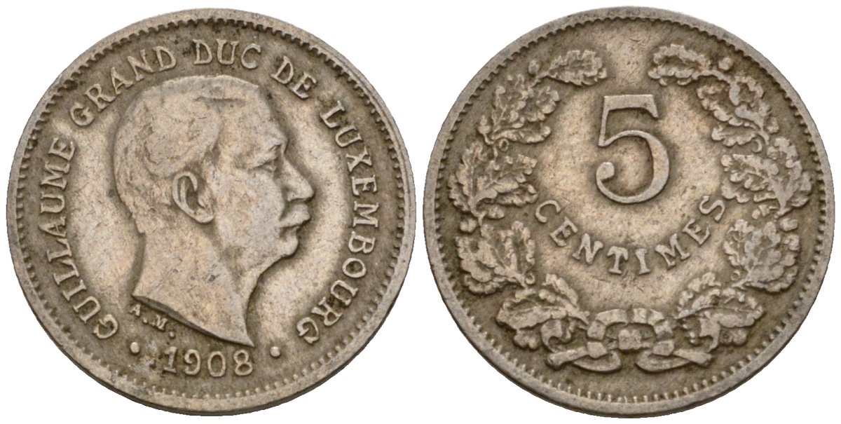 Люксембург 5 сантимов 1908 Вильгельм IV (1905-1912) KM 26 медно-никель 4602-352