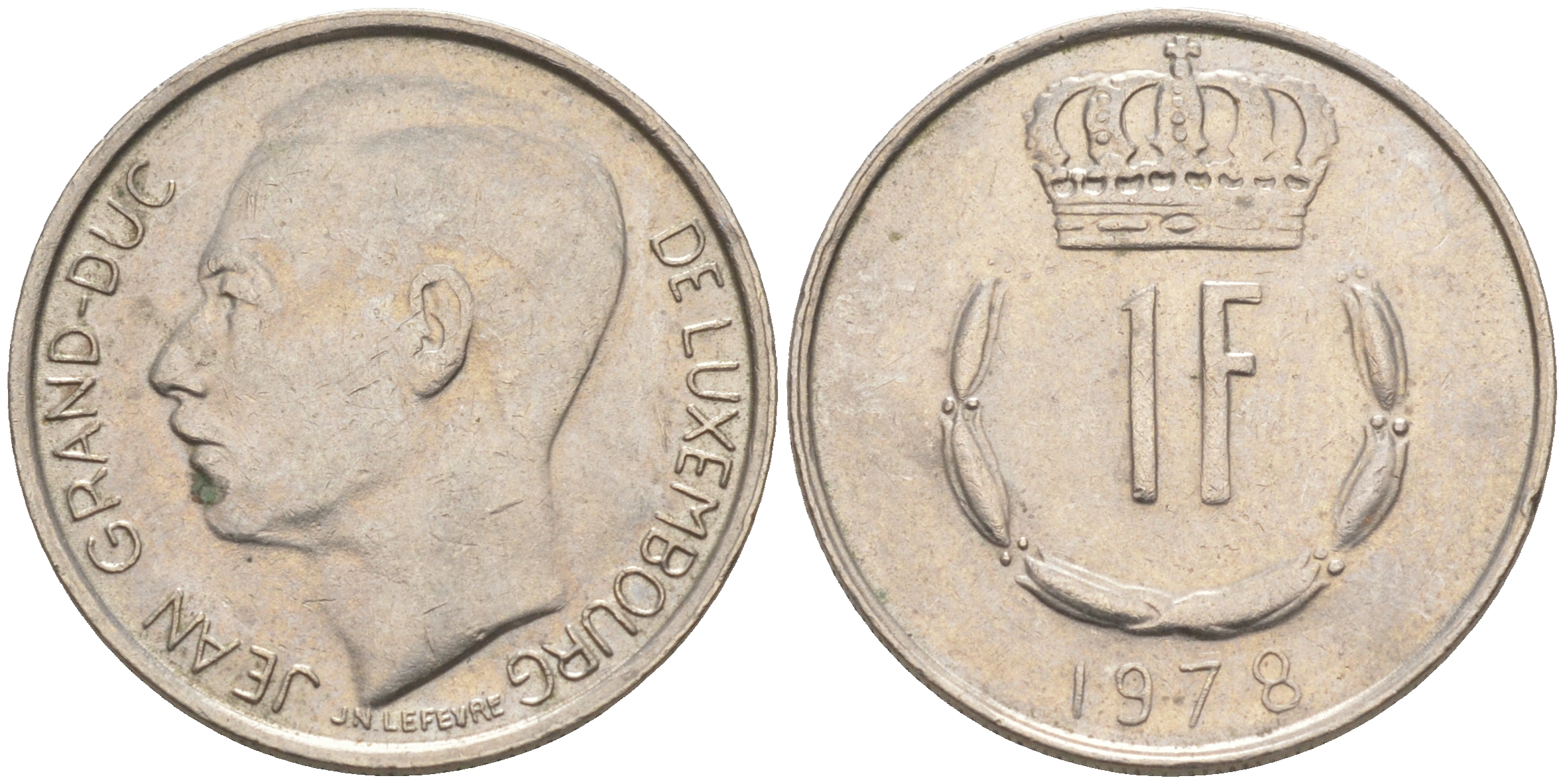 ЛЮКСЕМБУРГ 1 ФРАНК 1978 ВЕЛИКИЙ ГЕРЦОГ ЖАН (1964-2000) KM 55 медно-никель 63-643